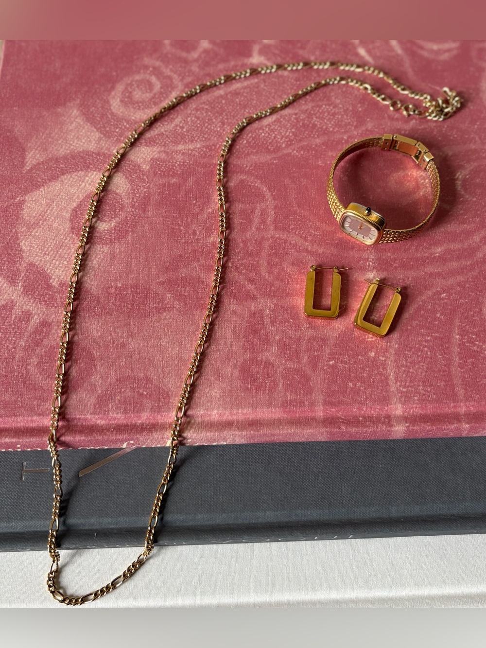 Gold-Tone Necklace, Watch & Earrings Jewelry Lot
